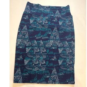 LuLaRoe Cassie Pencil Skirt Womens Medium Navy Teal Geometric Excellent Stretch